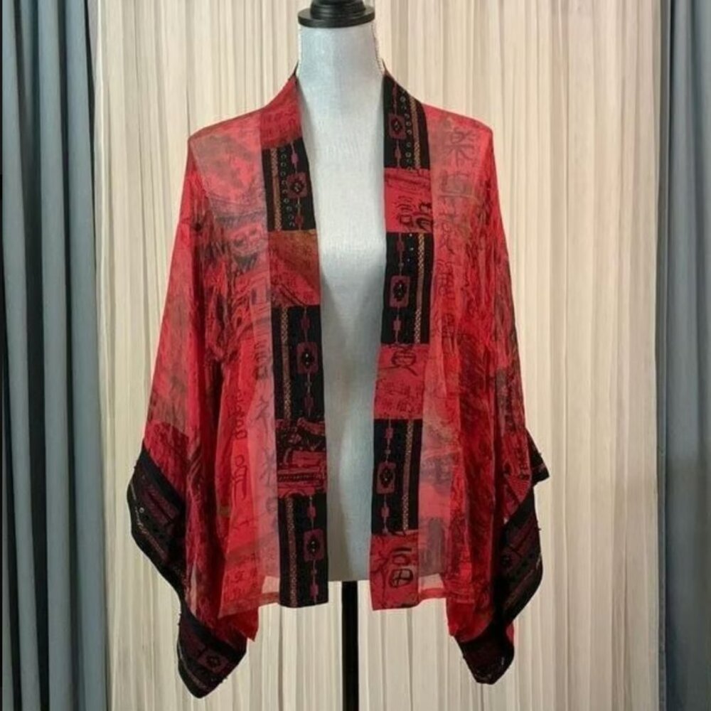 Chico's 100% Silk Kimono Style Jacket in Red Size M